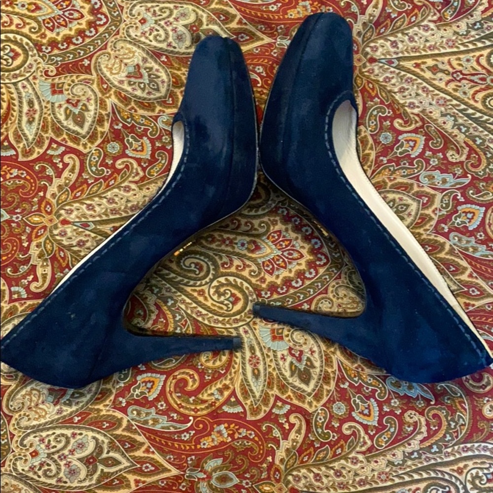 PRADA CAMOSCIO STITCH BLUE SUEDE HEELS/PUMPS